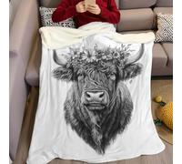Fleece Throw Blanket 70 x 100 cm Pencil drawing of Highland cattle 3D Printed Ultra Soft Cozy Blanket Fluffy Warm Flannel Fabric Children Teen Bed Couch Office Home Decor, black