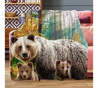 Fleece Throw Blanket 80"x60", Soft Cozy Warm Fuzzy Flannel Plush Blanket Brown Bear Family in The Forest Blanket for Couch, Sofa, Bed, Living Room