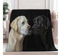 Fleece Throw Blanket Animal Black And White Labrador Flannel Blankets Fluffy Soft Warm Couch Throw Bed Blanket 180x220 cm, Black Travel Blankets for Bedroom Living Rooms Office