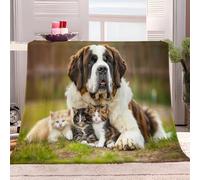 Fleece Throw Blanket Animal St Bernard Cat 100x130 cm Sherpa Fleece Blanket, Soft Fluffy Warm Sofa Throw and Bed Blankets, 3D Print Versatile Blanket, Fit All Season