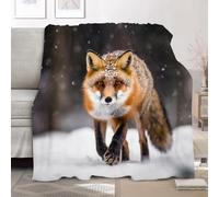 Fleece Throw Blanket Baby size 70x100cm, Soft Sofa Flannel Animals High Definition Fox Blanket for Kids Girls Boys, Warm and Lightweight Fluffy Brown Bed Blankets for All Season