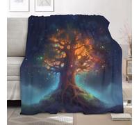 Fleece Throw Blanket Baby size 70x100cm, Soft Sofa Flannel Fantasy Magic Tree Of Life Blanket for Kids Girls Boys, Warm and Lightweight Fluffy Blue Bed Blankets for All Season
