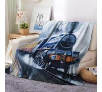 Fleece Throw Blanket Blue Steam Train Throws Blankets for Sofas Soft Cozy Blanket 150x200 cm Thick Warm Bed Couch Blanket, Sherpa Fleece Blanket for Kids Teens Adults