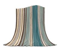Fleece Throw Blanket, Boho Stripes Bohemian Vintage Farmhouse Decor Teal Brown Beige Lightweight Warm Cozy Soft Flannel Blankets for Couch Bed Sofa Camping for All Seasons, 40"x50"