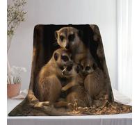 Fleece Throw Blanket Brown - Animals Meerkat Family Pattern Soft Warm Lightweight Cozy Blankets for Kids Teens Adults, 127 x 152 cm Printed Sherpa Blanket for Bed Sofa Living Room Couch