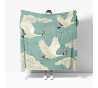 Fleece Throw Blanket, Checkered Blankets Animal Red Crowned Crane Pattern Soft Warm Cozy Throw Blankets for Bed Green Sherpa Fluffy Flannel Blanket, Couch Sofa Small Single 100x130cm