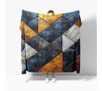 Fleece Throw Blanket, Checkered Blankets Geometric Marble Pattern Soft Warm Cozy Throw Blankets for Bed Blue Sherpa Fluffy Flannel Blanket, Couch Sofa Picnic Single 130x150cm