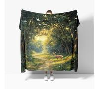 Fleece Throw Blanket, Checkered Blankets Jungle Trail Theme Soft Warm Cozy Throw Blankets for Bed Green Sherpa Fluffy Flannel Blanket, Couch Sofa Small Single 100x130cm