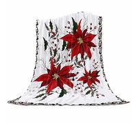 Fleece Throw Blanket Christmas Flower Poinsettia Red Floral Border Soft Fuzzy Blanket Cozy Sofa Bed Blankets Warm Lightweight Cover for Couch Living Room Bedroom Office 60x80 Inch