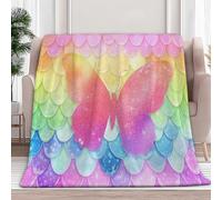 Fleece Throw Blanket Colorful Scale Butterfly Flannel Blankets Fluffy Soft Warm Couch Throw Bed Blanket 180x220 cm, Pink Travel Blankets for Bedroom Living Rooms Office