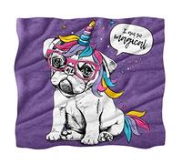 Fleece Throw Blanket Cute Unicorn Pug Dog Purple for Couch Sofa or Bed Cozy Soft Blankets