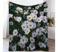 Fleece Throw Blanket - Flowers Daisies Leaves Printed Blankets for Sofa & Couch, Pastoral Style Fuzzy Soft Cozy Flannel Throw Blanket For Camping Travel, 180x200 cm