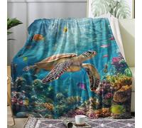 Fleece Throw Blanket for Car,Lightweight Bed Blankets Sea Turtle Coral Reef Ocean Underwater World Fluffy and Ultra Soft Armchairs Blanket Throws M