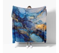 Fleece Throw Blanket for Couch, Marble Abstract Art Fluffy Blankets, Soft Warm Microfiber Bedding Blue Sherpa Blanket, for Bed Couch Small Single 100x130cm