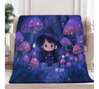 Fleece Throw Blanket for Couch, Sofa Cartoon Witch Mushroom 150x200 cm Super Soft and Warm Blanket, Men Women Throw All Season Use, Cozy, Plush, Lightweight