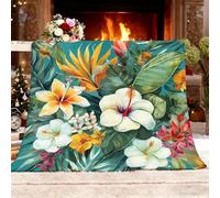 Fleece Throw Blanket for Couch, Tropical Florals Palm Leaves Fluffy Blankets, Soft Warm Microfiber Bedding Colorful Sherpa Blanket, for Bed Couch Small Single 100x130cm