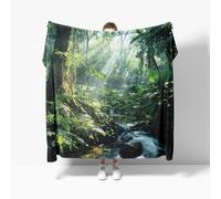 Fleece Throw Blanket for Sofa - Jungle Tropical RainJungle Fluffy Cosy Warm Blankets for Bed, Green Soft Cute Single Throw Gifts for Women and Girls Small Single 100x130cm