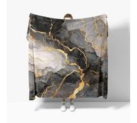 Fleece Throw Blanket for Sofa - Marble Abstract Gilded Fluffy Cosy Warm Blankets for Bed, Black Soft Cute Double Size Throw Gifts for Women and Girls Double 180x200cm