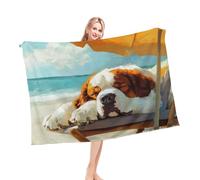 Fleece Throw Blanket Funny Saint Bernard Dog Colorful Cozy Flannel Fleece Blanket Decor Blankets Cover For Sofa Adult Living Room S