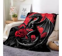 Fleece Throw Blanket Gothic Dragon Rose Black Throws Blankets for Sofas Soft Cozy Blanket 180x200 cm Thick Warm Bed Couch Blanket, Sherpa Fleece Blanket for Kids Teens Adults