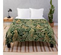 Fleece Throw Blanket GREEN FOREST ANIMALS ,PEACOCKS, FOX AND HARE for Sofa Couch Kids 60 x 50 Inches