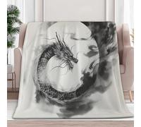Fleece Throw Blanket Ink Painting Abstract Dragon Flannel Blankets Fluffy Soft Warm Couch Throw Bed Blanket 180x220 cm, Grey Travel Blankets for Bedroom Living Rooms Office