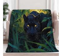 Fleece Throw Blanket Jungle Animal Black Panther Flannel Blankets Fluffy Soft Warm Couch Throw Bed Blanket 180x220 cm, Green Travel Blankets for Bedroom Living Rooms Office
