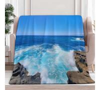 Fleece Throw Blanket Sea View Hawaii, Blue Throws Blankets for Sofas Soft Cozy 130x150 cm Thick Warm Bed Couch Blankets, Sherpa Fleece Blanket for Kids Teens Adults