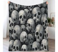 Fleece Throw Blanket - Skull Stripes Printed Blankets for Sofa & Couch, Dark Gothic Fuzzy Soft Cozy Flannel Throw Blanket For Camping Travel, 80x150 cm