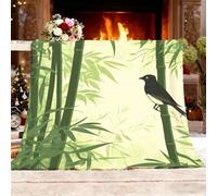 Fleece Throw Blanket Sofa Season Flannel Blanket Bamboo Leaves Animals Birds Light Plush Blanket Gift Light Green Soft Throw Gifts for Women and Girls Small Single 100x130cm