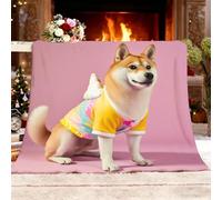 Fleece Throw Blanket Sofa Season Flannel Blanket Cute Animal Shiba Inu Light Plush Blanket Gift Pink Soft Throw Gifts for Women and Girls King 180x200cm