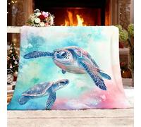 Fleece Throw Blanket Sofa Season Flannel Blanket Watercolor Animals Sea Turtle Texture Light Plush Blanket Gift Colorful Soft Throw Gifts for Women and Girls King 180x200cm