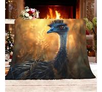 Fleece Throw Blanket Sofa Season Flannel Blanket Wild Animals Emu Pattern Light Plush Blanket Gift Light Yellow Soft Throw Gifts for Women and Girls Single 130x150cm