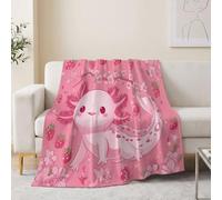 Fleece Throw Blanket - Soft Animal Axolotl Cherry Blossom Printed Fluffy Throws For Sofas Bed Settee Couch, Cartoon Cute Extra Warm Cosy Fleece Blanket for Camping Travel, 180x200 cm