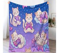 Fleece Throw Blanket - Soft Animal Cat Controller Dots Printed Fluffy Throws For Sofas Bed Settee Couch, Dreamy Cartoon Extra Warm Cosy Fleece Blanket for Camping Travel, 200x220 cm