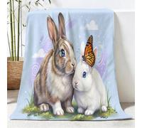 Fleece Throw Blanket - Soft Animals Rabbits Insects Butterflies Printed Fluffy Throws For Sofas Bed Settee Couch, Cute Watercolour Extra Warm Cosy Fleece Blanket for Camping Travel, 70x100 cm