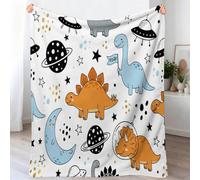 Fleece Throw Blanket - Soft Dinosaur Moon Stars Polka Dots Printed Fluffy Throws For Sofas Bed Settee Couch, Sci-Fi Hand-drawn Extra Warm Cosy Fleece Blanket for Camping Travel, 80x150 cm