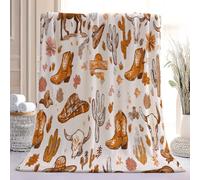 Fleece Throw Blanket - Soft Exquisite Cowboy Hat Cactus Printed Fluffy Throws For Sofas Bed Settee Couch, Brown Extra Warm Cosy Fleece Blanket for Camping Travel, 180x200 cm