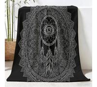 Fleece Throw Blanket - Soft Feathers Eyes Mandalas Lines Printed Fluffy Throws For Sofas Bed Settee Couch, Vintage Classic Extra Warm Cosy Fleece Blanket for Camping Travel, 70x100 cm