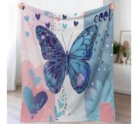 Fleece Throw Blanket - Soft Insect Butterfly Hearts Polka Dots Printed Fluffy Throws For Sofas Bed Settee Couch, Cute Romantic Extra Warm Cosy Fleece Blanket for Camping Travel, 150x200 cm