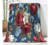 Fleece Throw Blanket - Soft Plants Flowers Green Leaves Printed Fluffy Throws For Sofas Bed Settee Couch, Vintage Elegance Extra Warm Cosy Fleece Blanket for Camping Travel, 130x150 cm