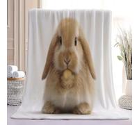 Fleece Throw Blanket - Soft Realistic Exquisite Animal Rabbit Printed Fluffy Throws For Sofas Bed Settee Couch, Brown Extra Warm Cosy Fleece Blanket for Camping Travel, 70x100 cm