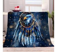 Fleece Throw Blankets Baby Size, Soft Cozy Blankets - Watercolor Bald Eagle Dream Catcher for Kid Adults, Lightweight Fuzzy Throw Blanket for Couch Sofa Bed Office, Blue Fall Air Conditioning Blankets