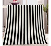 Fleece Throw Blankets Ideal for Adults & Kids Room Décor Gift Black And White Vertical Stripes Geometric Black And White Blanket for Couch Sofa or Bed, Soft Fuzzy Plush Flannel Lap Blanket 150x200 cm