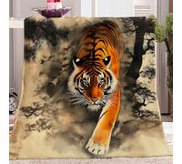 Fleece Throw Blankets Ideal for Adults & Kids Room Décor Gift Japanese Style Traditional Tiger Beige Blanket for Couch Sofa or Bed, Soft Fuzzy Plush Flannel Lap Blanket 150x200 cm