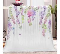 Fleece Throw Flannel Blanket Colorful Wisteria Flowers Printed Pattern Sherpa Fleece Bed Blanket Soft and Warm White Fleece Throw Flannel Blanket for Kids Teens Adults and Bed Couch 27x39 inch