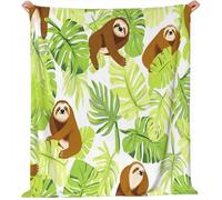 Fleece Throw Flannel Blanket King Size Cartoon Sloth Tropical Leaves Pattern Sherpa Bed Blanket, Soft and Warm Fleece Throw Flannel - for Kids Teens Adults and Bed Couch 180 x 200 cm Tan
