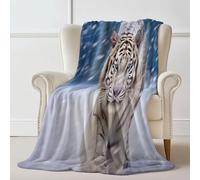 Fleece Throw Flannel Blanket King Size White Tiger Pattern Sherpa Bed Blanket, Soft and Warm Fleece Throw Flannel - for Kids Teens Adults and Bed Couch 180 x 200 cm Blue-Gray