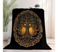 Fleece Throw Flannel Blanket Super King Size Minimalist Celtic Knot Tree Of Life Pattern Sherpa Bed Blanket, Soft and Warm Fleece Throw Flannel - for Kids Teens Adults and Bed Couch 200 x 220 cm Black