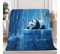 Fleece Throws Blanket Cartoon Animal Panda Bamboo 100x130 cm 3D Printed Throws for Sofa Bed Lightweight Fluffy, Super Soft Warm Blanket for All Seasons, Kids Audlts Home Decor Gifts